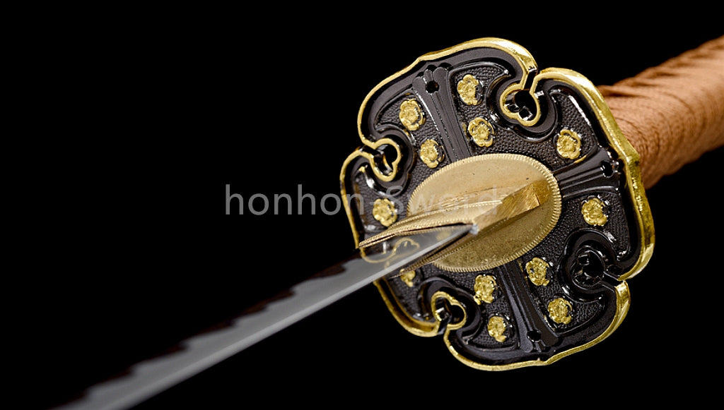 26inch Japanese Tachi Damascus Folded Steel Sword Blue Blade Alloy Tsuba Sharp Battle Ready