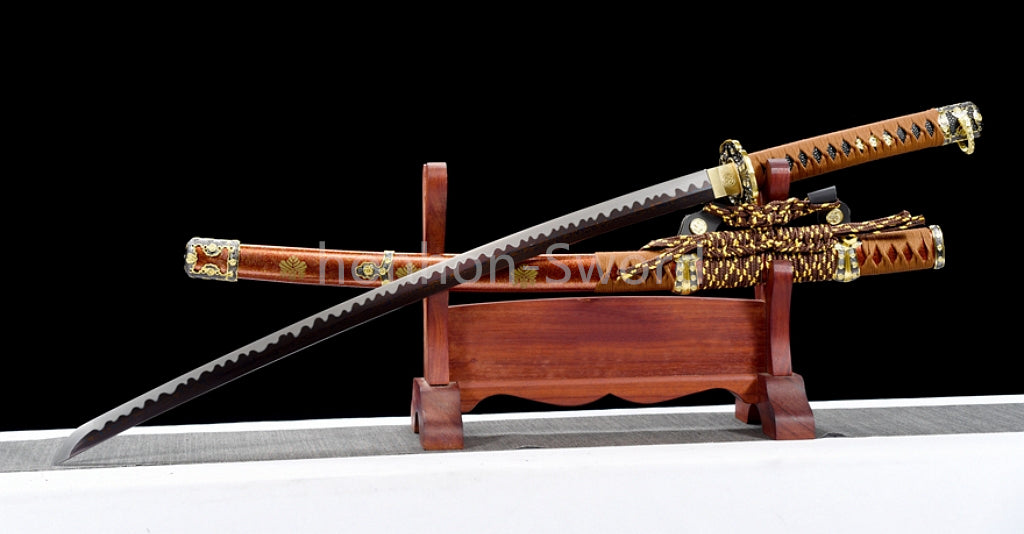 26inch Japanese Tachi Damascus Folded Steel Sword Blue Blade Alloy Tsuba Sharp Battle Ready