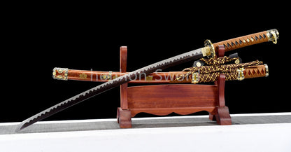 26inch Japanese Tachi Damascus Folded Steel Sword Blue Blade Alloy Tsuba Sharp Battle Ready