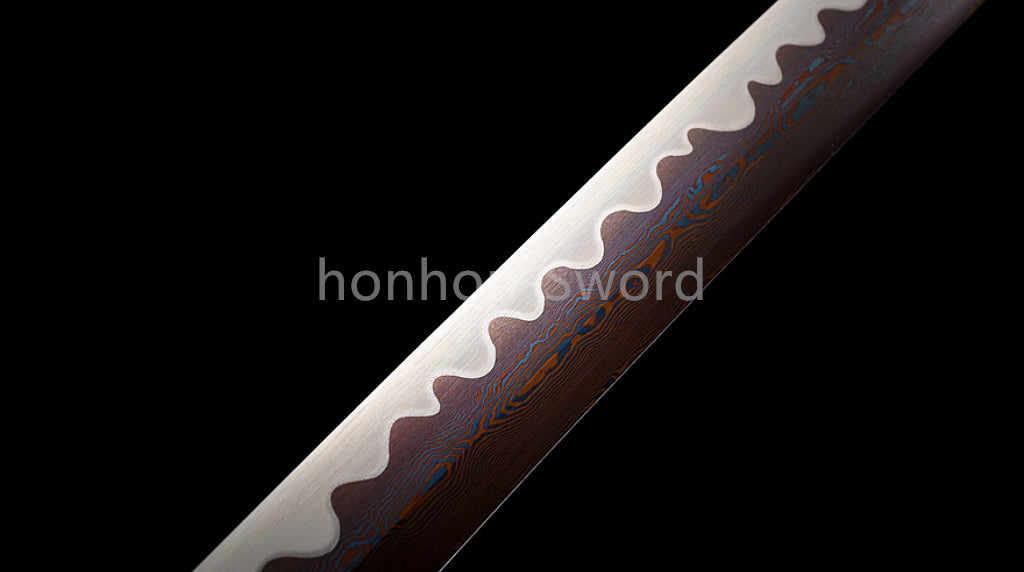 26inch Japanese Tachi Damascus Folded Steel Sword Blue Blade Alloy Tsuba Sharp Battle Ready