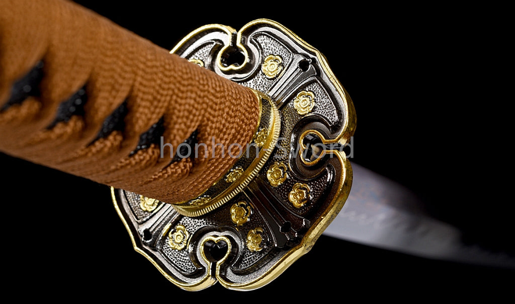 26inch Japanese Tachi Damascus Folded Steel Sword Blue Blade Alloy Tsuba Sharp Battle Ready