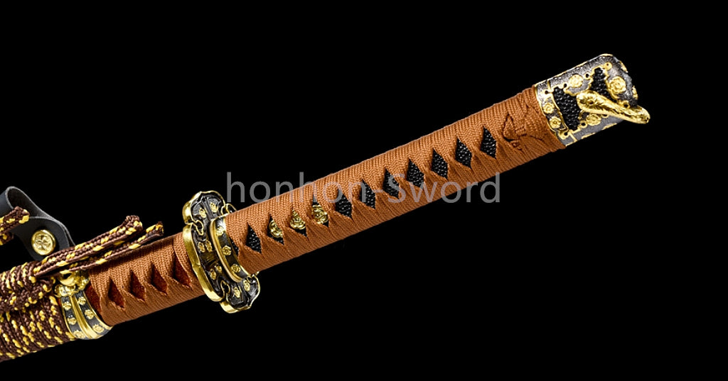 26inch Japanese Tachi Damascus Folded Steel Sword Blue Blade Alloy Tsuba Sharp Battle Ready
