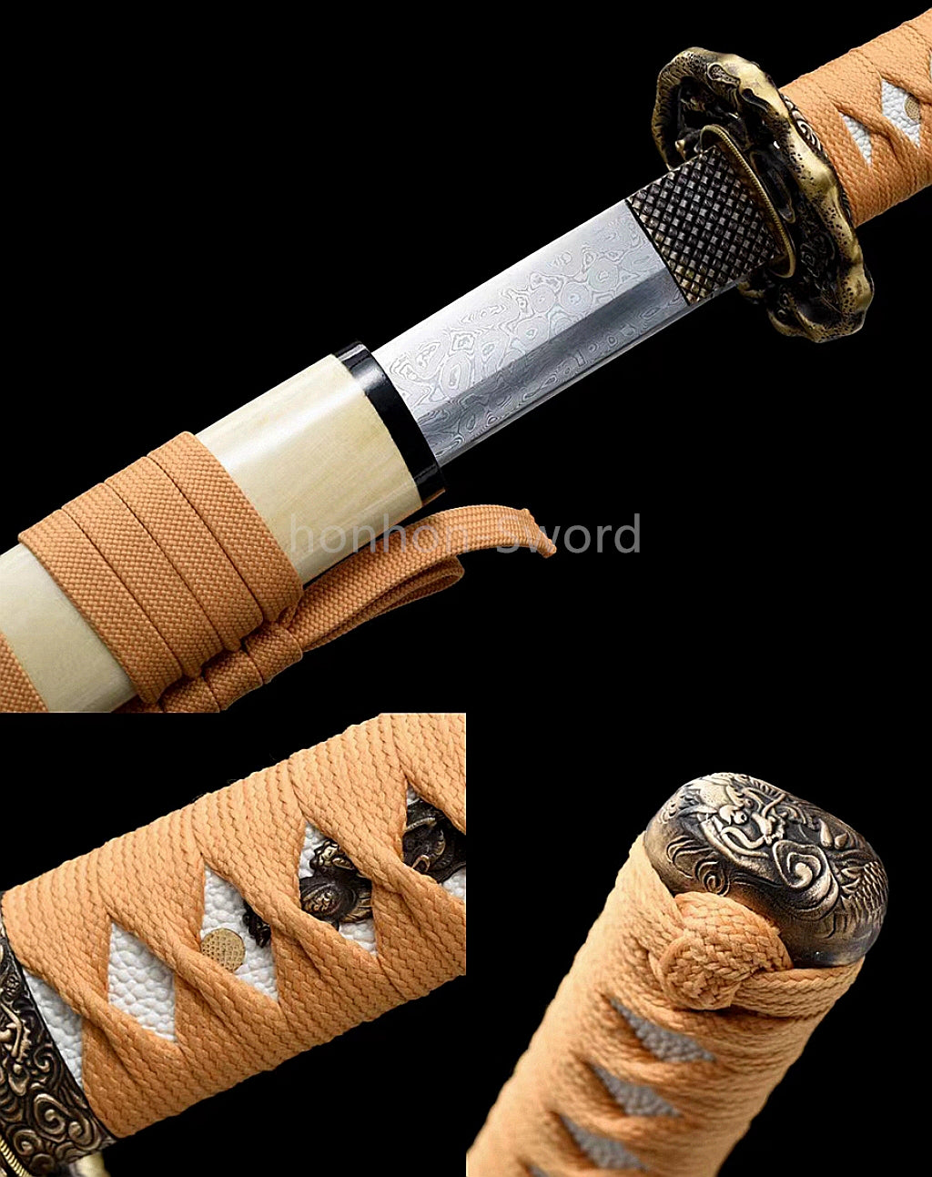 Épée de samouraï japonaise en acier plié noir, katana, lame tranchante faite à la main, noire 