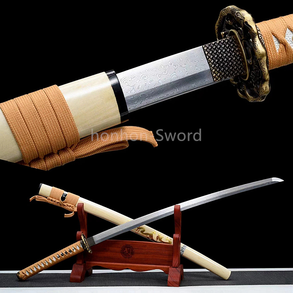 Épée de samouraï japonaise en acier plié noir, katana, lame tranchante faite à la main, noire 