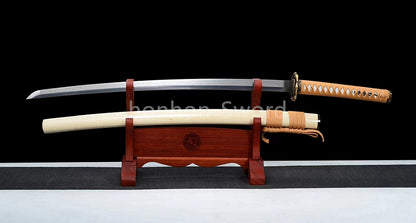 Épée de samouraï japonaise en acier plié noir, katana, lame tranchante faite à la main, noire 