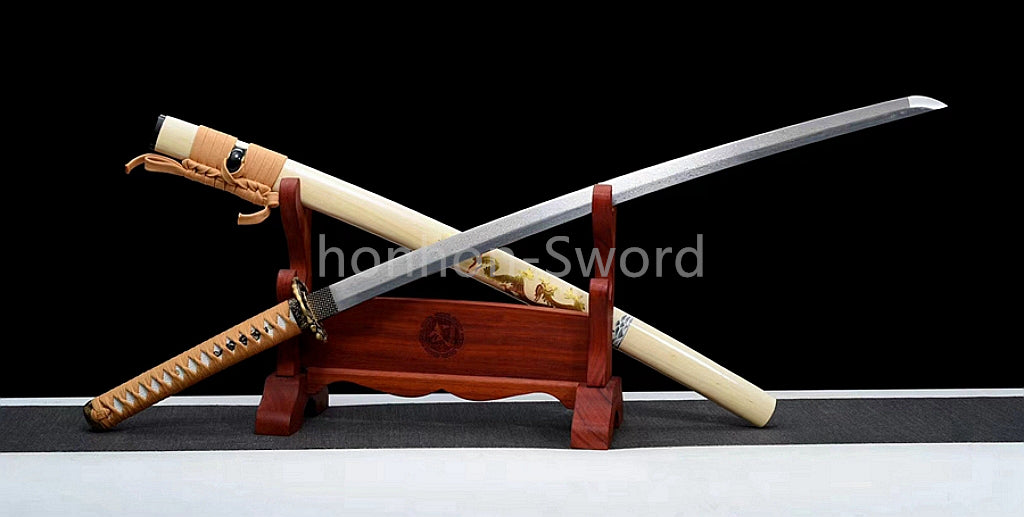 Épée de samouraï japonaise en acier plié noir, katana, lame tranchante faite à la main, noire 