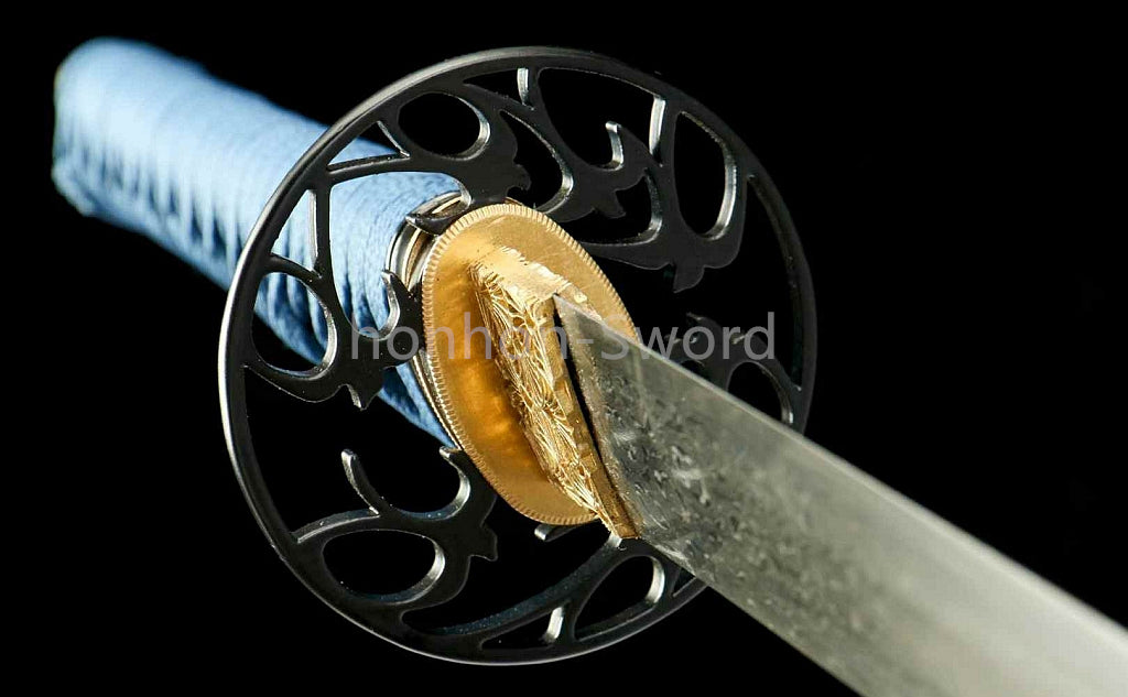 Épée de samouraï japonaise en acier plié noir, katana, lame tranchante faite à la main, noire 