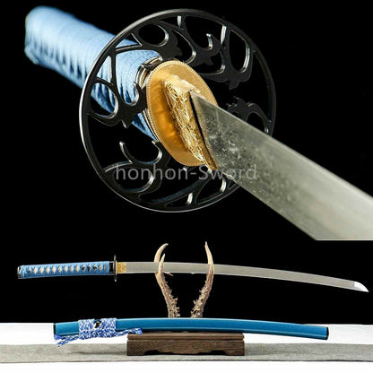 Épée de samouraï japonaise en acier plié noir, katana, lame tranchante faite à la main, noire 