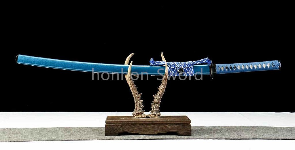 Épée de samouraï japonaise en acier plié noir, katana, lame tranchante faite à la main, noire 