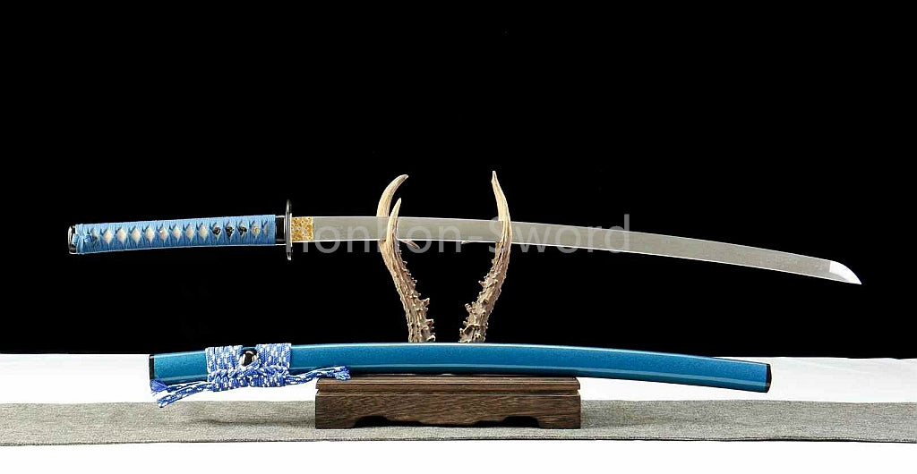 Épée de samouraï japonaise en acier plié noir, katana, lame tranchante faite à la main, noire 