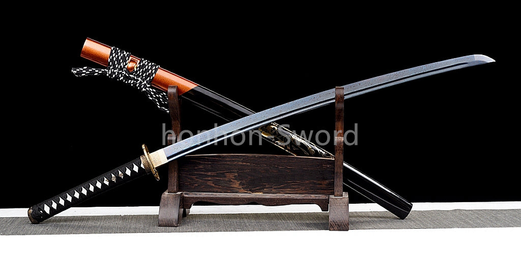 Épée de samouraï japonaise en acier plié noir, katana, lame tranchante faite à la main, noire 