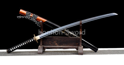 Épée de samouraï japonaise en acier plié noir, katana, lame tranchante faite à la main, noire 