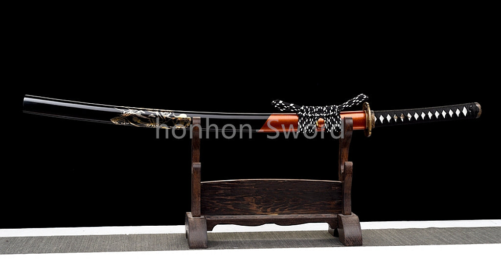 Épée de samouraï japonaise en acier plié noir, katana, lame tranchante faite à la main, noire 