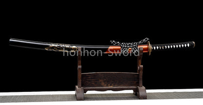 Épée de samouraï japonaise en acier plié noir, katana, lame tranchante faite à la main, noire 