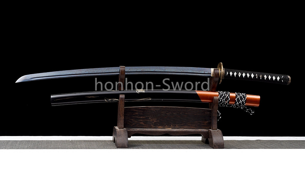 Épée de samouraï japonaise en acier plié noir, katana, lame tranchante faite à la main, noire 