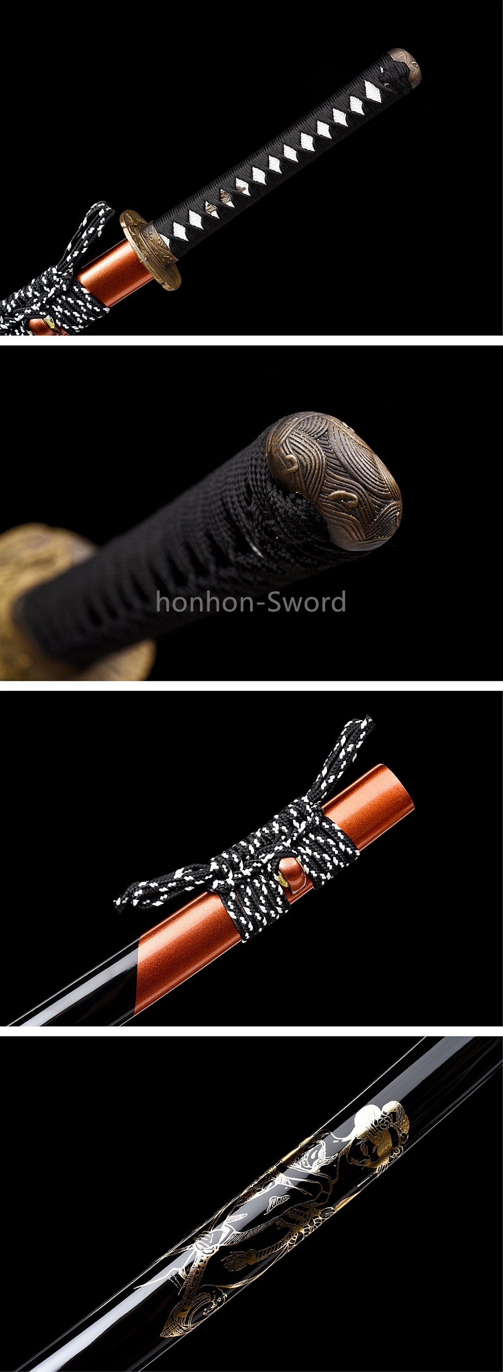 Épée de samouraï japonaise en acier plié noir, katana, lame tranchante faite à la main, noire 