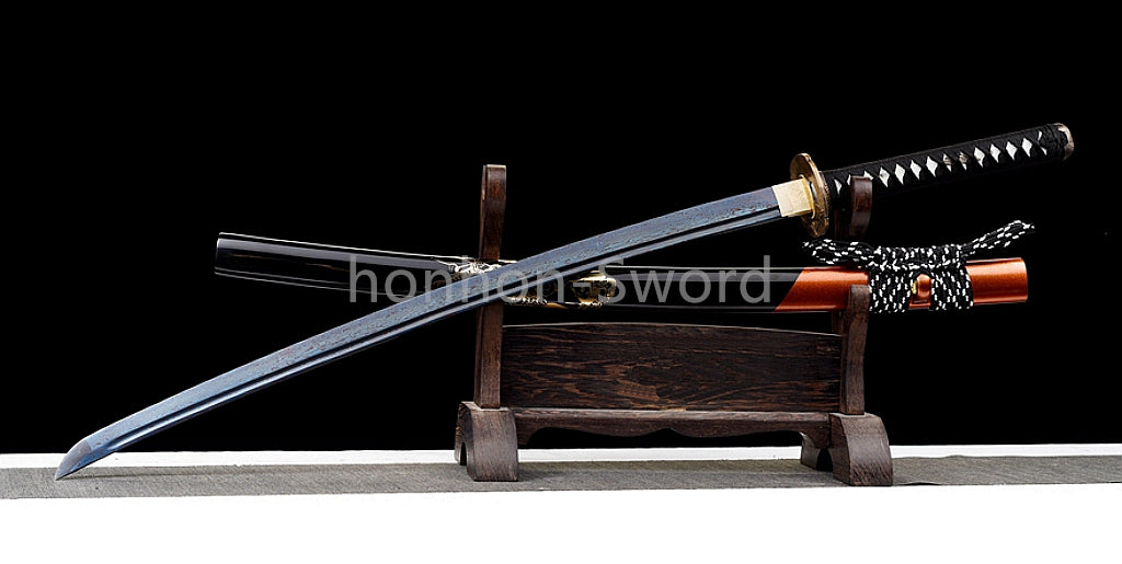 Épée de samouraï japonaise en acier plié noir, katana, lame tranchante faite à la main, noire 