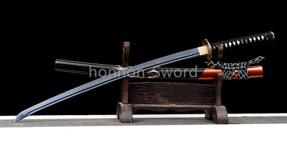 Épée de samouraï japonaise en acier plié noir, katana, lame tranchante faite à la main, noire 