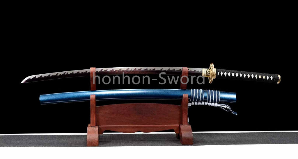 Épée de samouraï japonaise en acier plié noir, katana, lame tranchante faite à la main, noire 