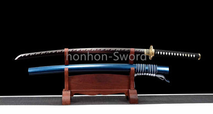 Épée de samouraï japonaise en acier plié noir, katana, lame tranchante faite à la main, noire 