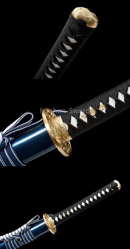 Épée de samouraï japonaise en acier plié noir, katana, lame tranchante faite à la main, noire 