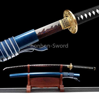 Épée de samouraï japonaise en acier plié noir, katana, lame tranchante faite à la main, noire 