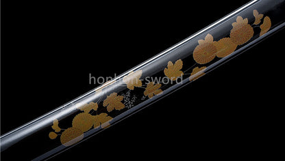 Japanisches Samurai-Schwert Katana aus schwarzem gefaltetem Stahl, Full Tang, handgefertigt, scharfe Klinge, schwarz 