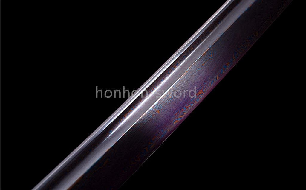 Japanisches Samurai-Schwert Katana aus schwarzem gefaltetem Stahl, Full Tang, handgefertigt, scharfe Klinge, schwarz 