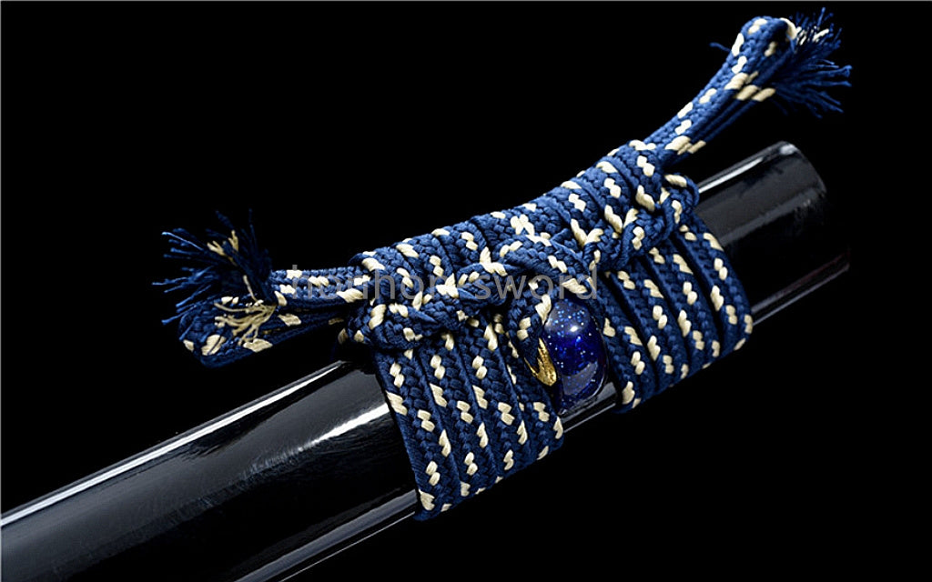 Japanisches Samurai-Schwert Katana aus schwarzem gefaltetem Stahl, Full Tang, handgefertigt, scharfe Klinge, schwarz 