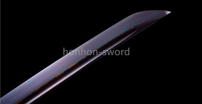 Japanisches Samurai-Schwert Katana aus schwarzem gefaltetem Stahl, Full Tang, handgefertigt, scharfe Klinge, schwarz 