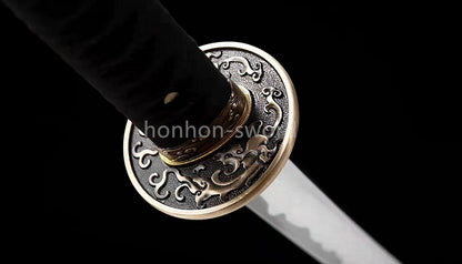 Japanisches Samurai-Schwert Katana aus schwarzem gefaltetem Stahl, Full Tang, handgefertigt, scharfe Klinge, schwarz 
