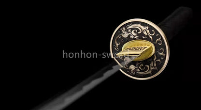 Japanisches Samurai-Schwert Katana aus schwarzem gefaltetem Stahl, Full Tang, handgefertigt, scharfe Klinge, schwarz 