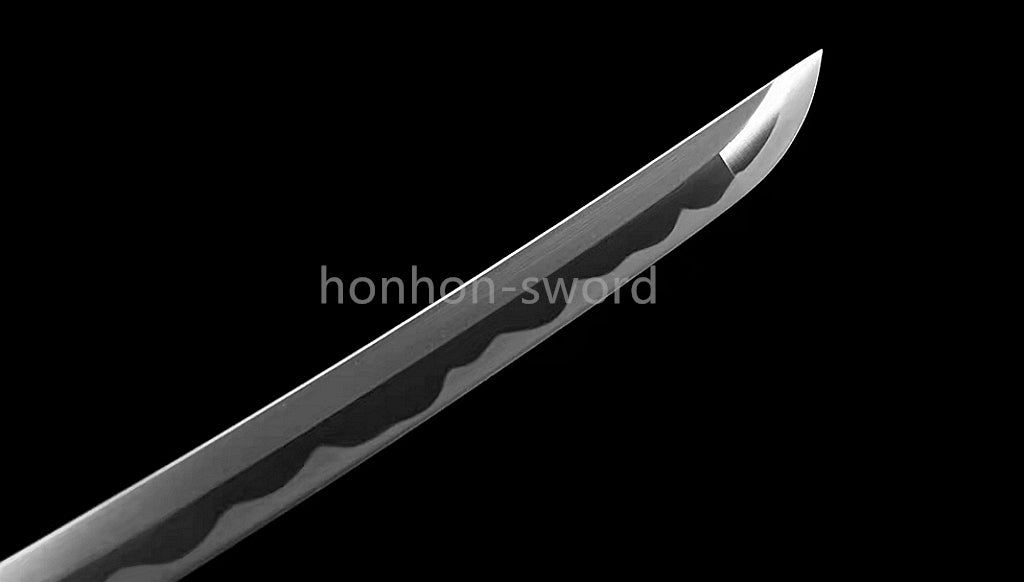 Japanisches Samurai-Schwert Katana aus schwarzem gefaltetem Stahl, Full Tang, handgefertigt, scharfe Klinge, schwarz 