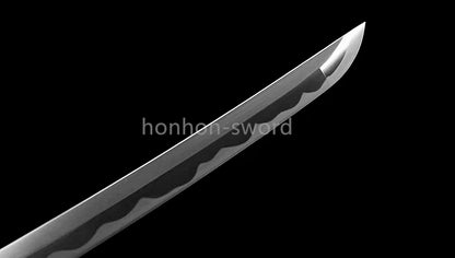 Japanisches Samurai-Schwert Katana aus schwarzem gefaltetem Stahl, Full Tang, handgefertigt, scharfe Klinge, schwarz 