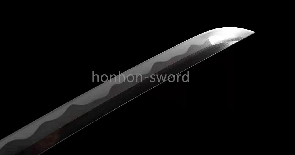 Japanisches Samurai-Schwert Katana aus schwarzem gefaltetem Stahl, Full Tang, handgefertigt, scharfe Klinge, schwarz 