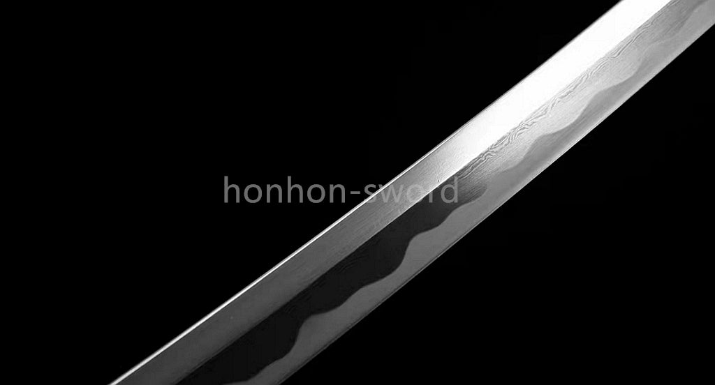 Japanisches Samurai-Schwert Katana aus schwarzem gefaltetem Stahl, Full Tang, handgefertigt, scharfe Klinge, schwarz 