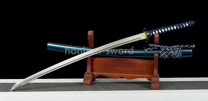Épée de samouraï japonaise en acier plié noir, katana, lame tranchante faite à la main, noire 