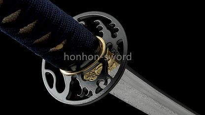 Épée de samouraï japonaise en acier plié noir, katana, lame tranchante faite à la main, noire 