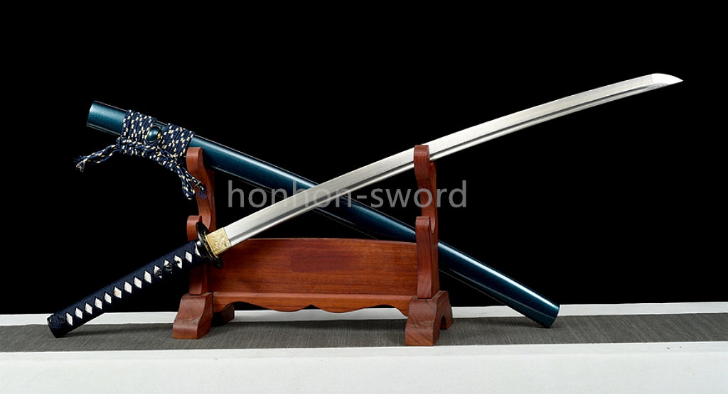 Épée de samouraï japonaise en acier plié noir, katana, lame tranchante faite à la main, noire 