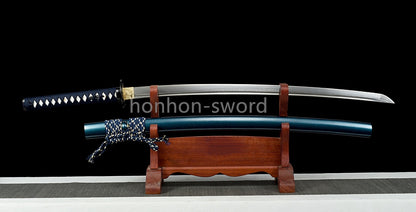 Épée de samouraï japonaise en acier plié noir, katana, lame tranchante faite à la main, noire 