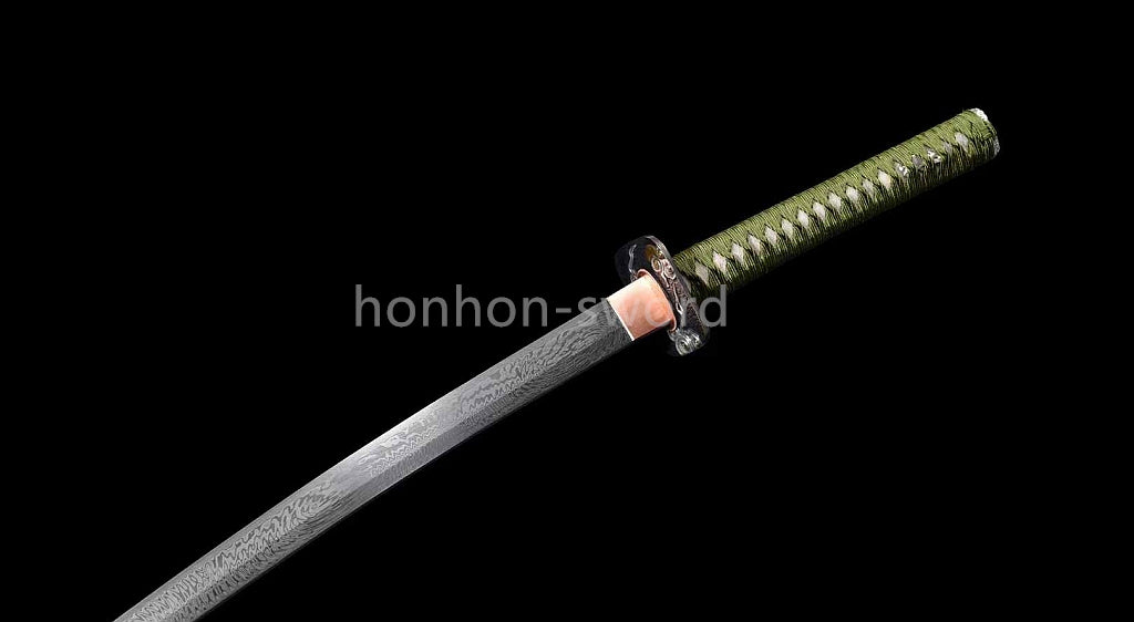 Japanisches Samurai-Schwert Katana aus schwarzem gefaltetem Stahl, Full Tang, handgefertigt, scharfe Klinge, schwarz 