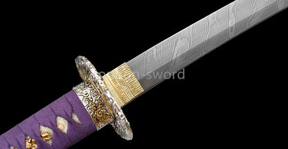 Japanisches Samurai-Schwert Katana aus schwarzem gefaltetem Stahl, Full Tang, handgefertigt, scharfe Klinge, schwarz 