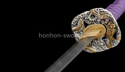 Japanisches Samurai-Schwert Katana aus schwarzem gefaltetem Stahl, Full Tang, handgefertigt, scharfe Klinge, schwarz 