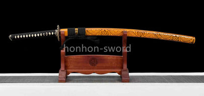 Épée de samouraï japonaise en acier plié noir, katana, lame tranchante faite à la main, noire 