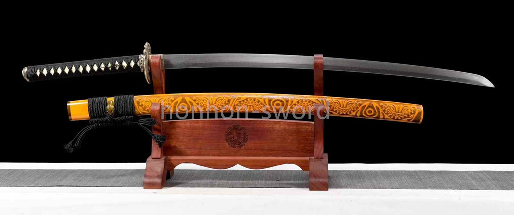 Épée de samouraï japonaise en acier plié noir, katana, lame tranchante faite à la main, noire 