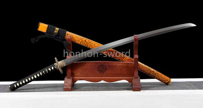 Épée de samouraï japonaise en acier plié noir, katana, lame tranchante faite à la main, noire 