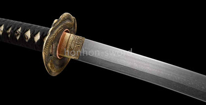 Épée de samouraï japonaise en acier plié noir, katana, lame tranchante faite à la main, noire 