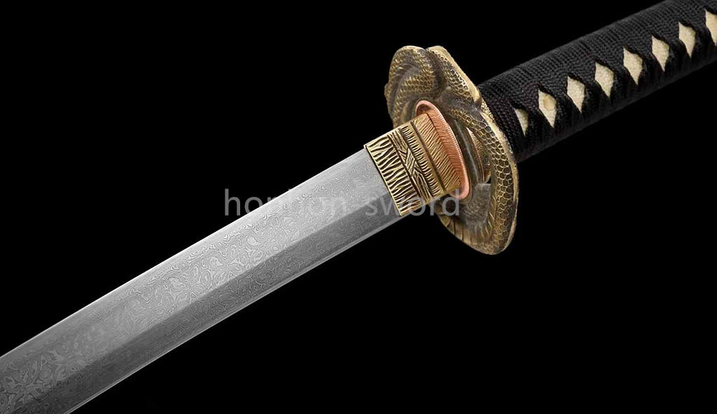 Épée de samouraï japonaise en acier plié noir, katana, lame tranchante faite à la main, noire 