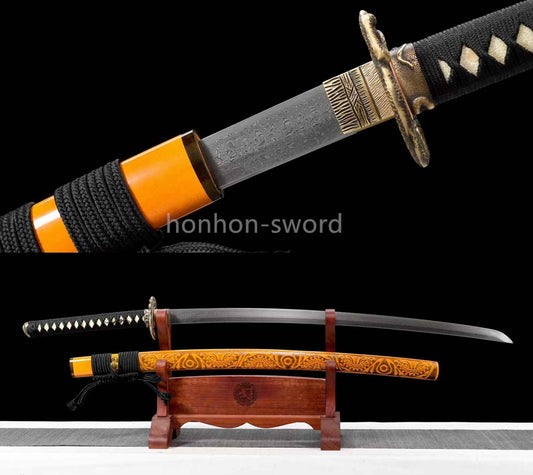 Épée de samouraï japonaise en acier plié noir, katana, lame tranchante faite à la main, noire 