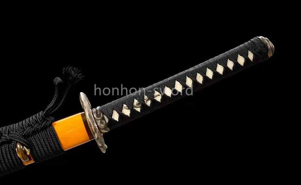 Épée de samouraï japonaise en acier plié noir, katana, lame tranchante faite à la main, noire 